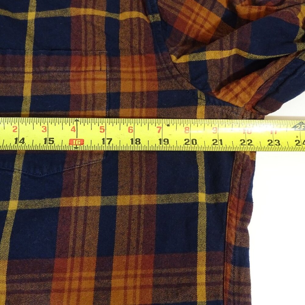 Eddie Bauer Classic Fit Flannel Plaid Button Up Shirt Orange Blue Men Size L - Picture 8 of 11